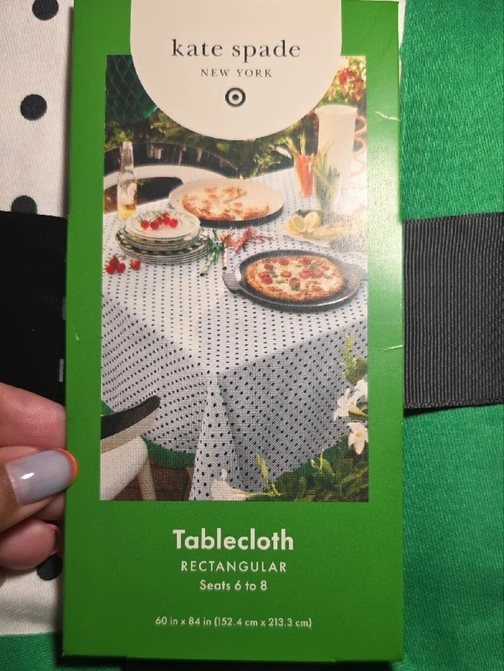kate spade New York Green & Black Polka Dot Rectangular Tablecloth